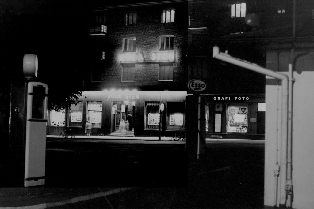 Grafi Foto med Essomacken i förgrunden, 1940-tal. Retusch Grafi Foto